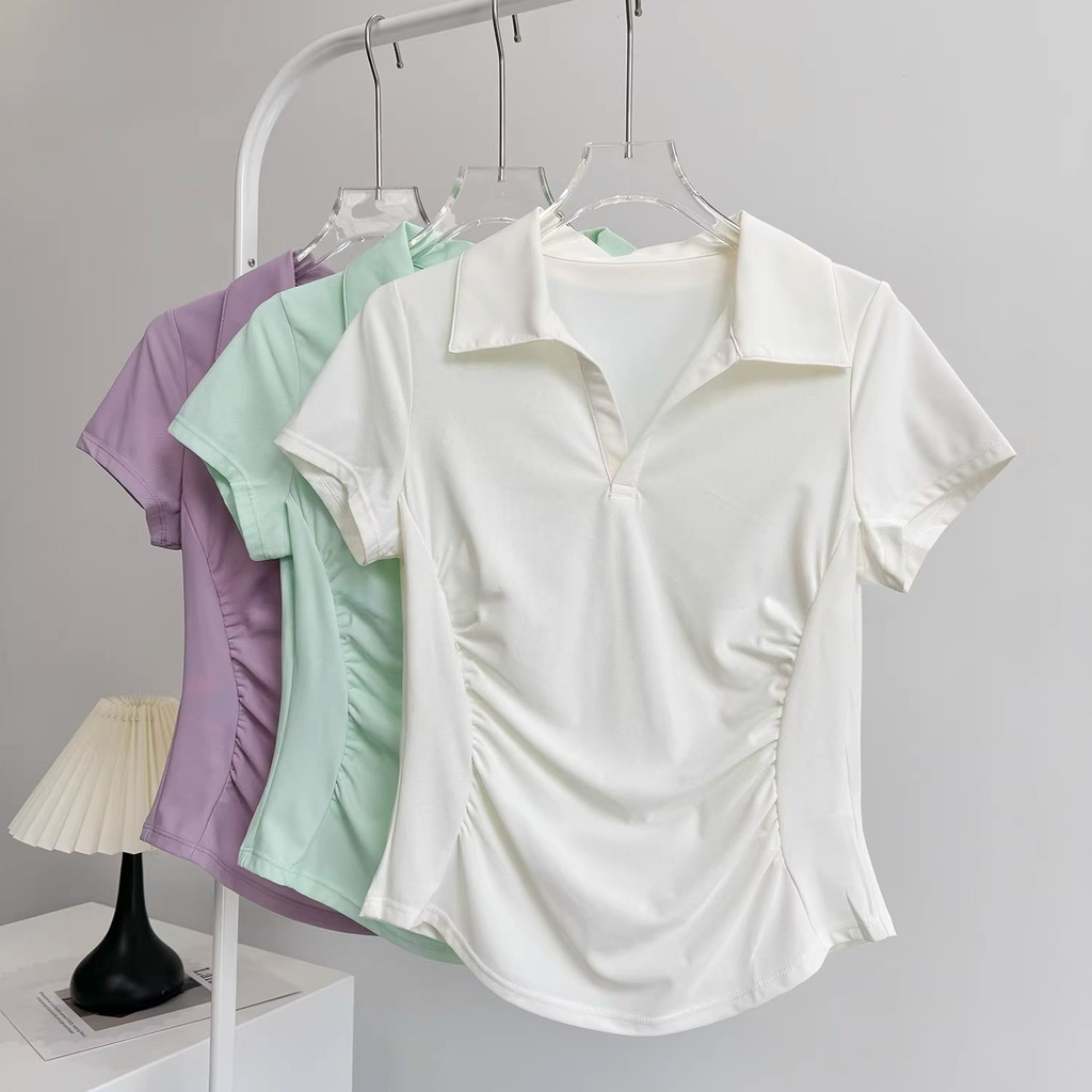 MAGIEYOGA เสื้อ tops กีฬาเทนนิสและกอล์ฟ ออกแบบ_side pleats_ป้องกันแสงแดด และระบายอากาศได้ดี