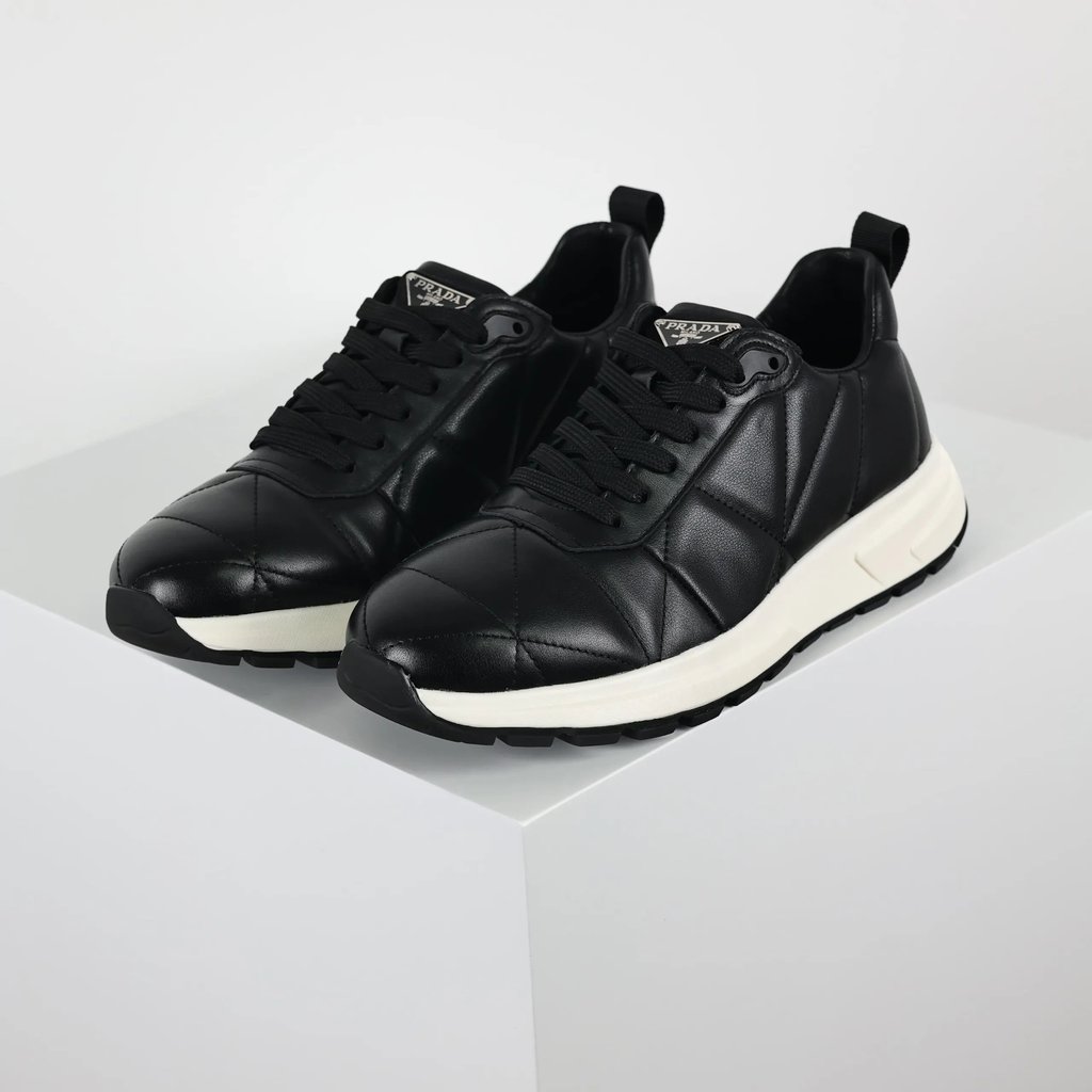 Prada Mens Shoes Thick-Soled Logo Low-Top Casual Shoes Sports Sneakers Black Boutique Ready Stock