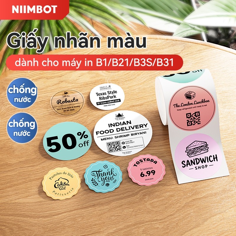 Niimbot B1/B21/B21Pro/B31/B3S การ์ตูนสติกเกอร์สีทึบ Oilproof กันน้ํากระดาษความร้อนชื่อสติกเกอร์