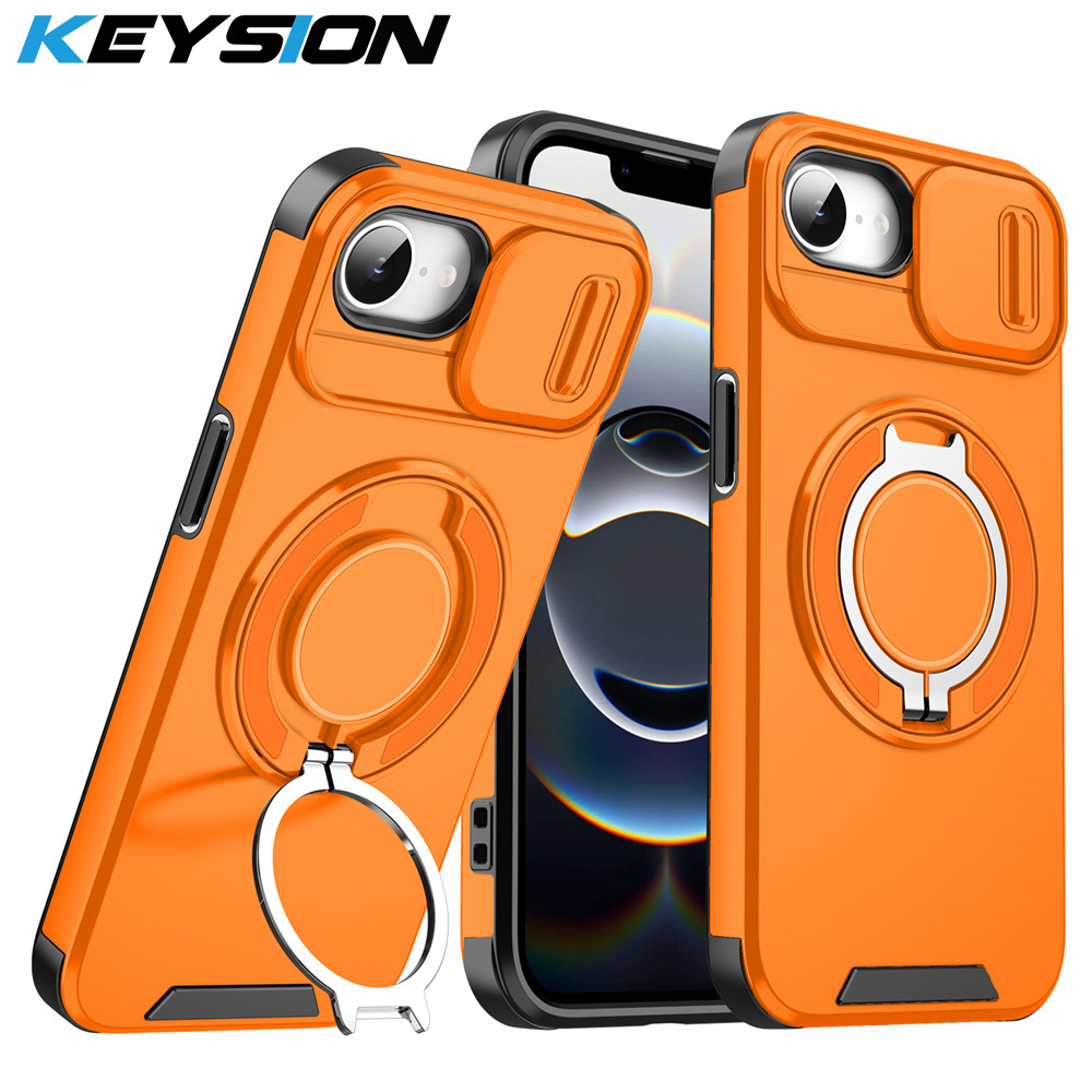 คีย์ชั่น 360° ขาตั้งแหวนหมุนเคสโทรศัพท์สําหรับ iPhone 17e 16e สไลด์ป้องกันกล้องแม่เหล็กกันกระแทกสําหรับ iPhone 17e