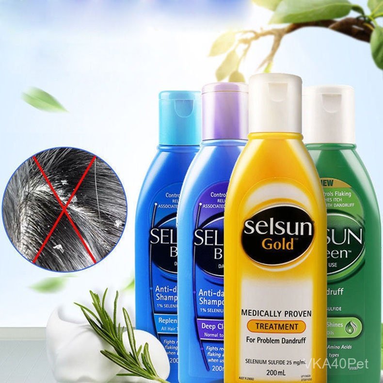 SELSUN Anti Dandruff Shampoo 200ml Deep Cleansing Gold/Green/Purple/Blue Treatment Shampoo