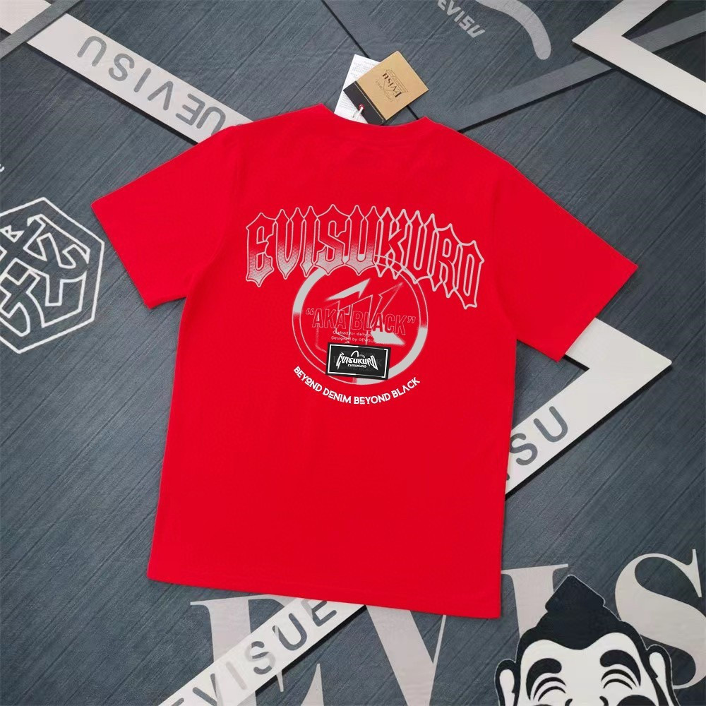 Evisu/God of Fortune 2026 คลาสสิกรอบคอแขนสั้นเสื้อยืดผู้ชายผู้หญิงสไตล์ฤดูใบไม้ผลิฤดูใบไม้ร่วง High-