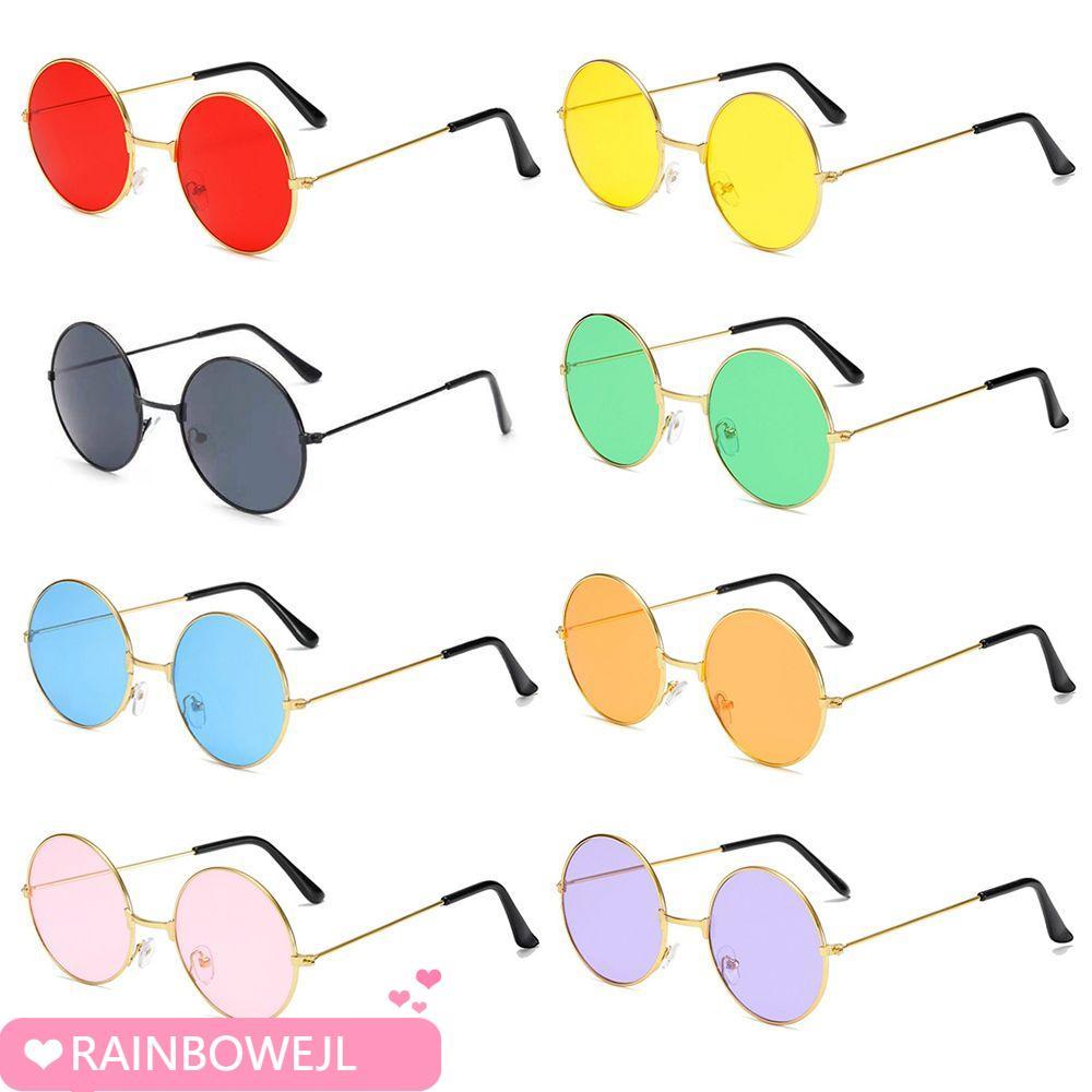 RAINBOWEJL แว่นกันแดดโลหะ Party Disco Hippie Circle Glasses