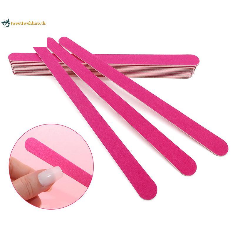 Tweetwehhno 10 ชิ้น Rose สีแดงล้างทําความสะอาดได้ตะไบเล็บสไตล์ยาวทรายสองด้านเครื่องมือขัดมืออาชีพกระ