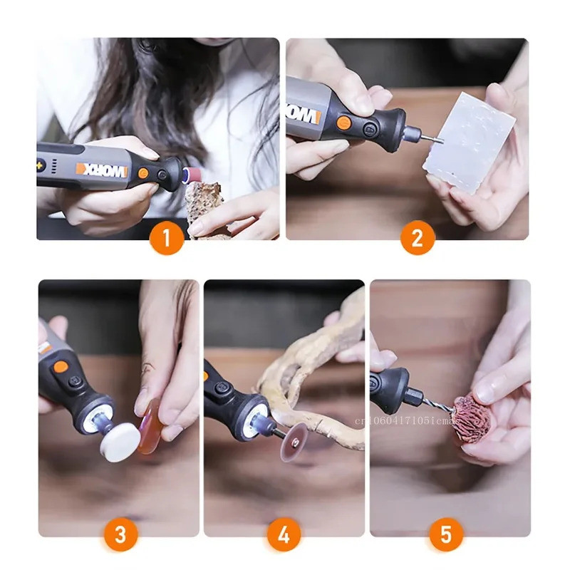 Worx 8V เครื่องมือโรตารี่ WX106 ไร้สายมินิสว่านแกะสลักบดเครื่องขัดเครื่องชาร์จ USB ชุดเครื่องมือไฟฟ้