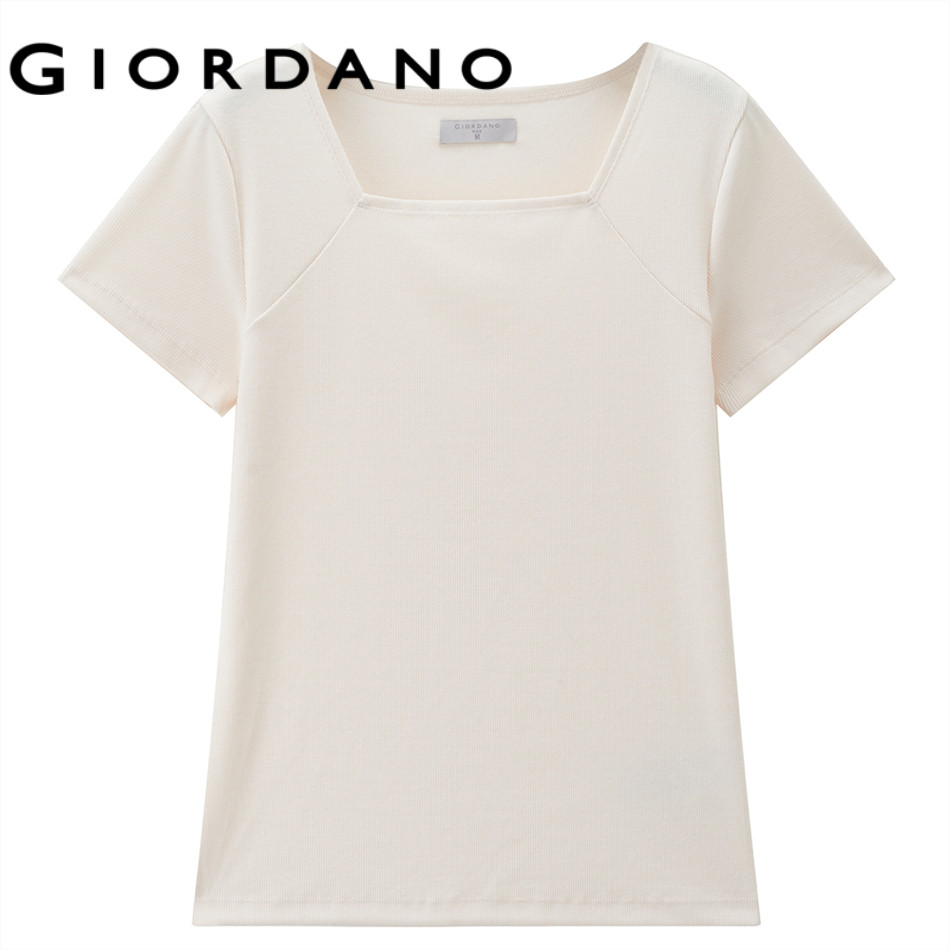 GIORDANO WOMEN Square neck short sleeve slim fit rib tee 13326277 ราคา ถูกที่สุด ดีลบีเคเค แกลเลอรีภาพที่ 2