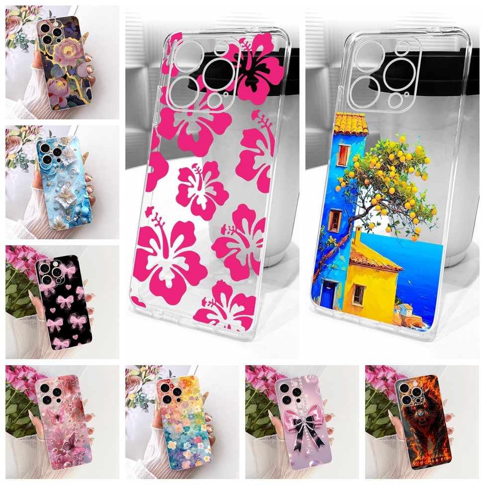 6.9 สําหรับ iPhone 16 Pro Max Clear Case ความงามหรูหราแมวน่ารักแฟชั่นผีเสื้อตลกทาสีปลอก A3296 A3084 