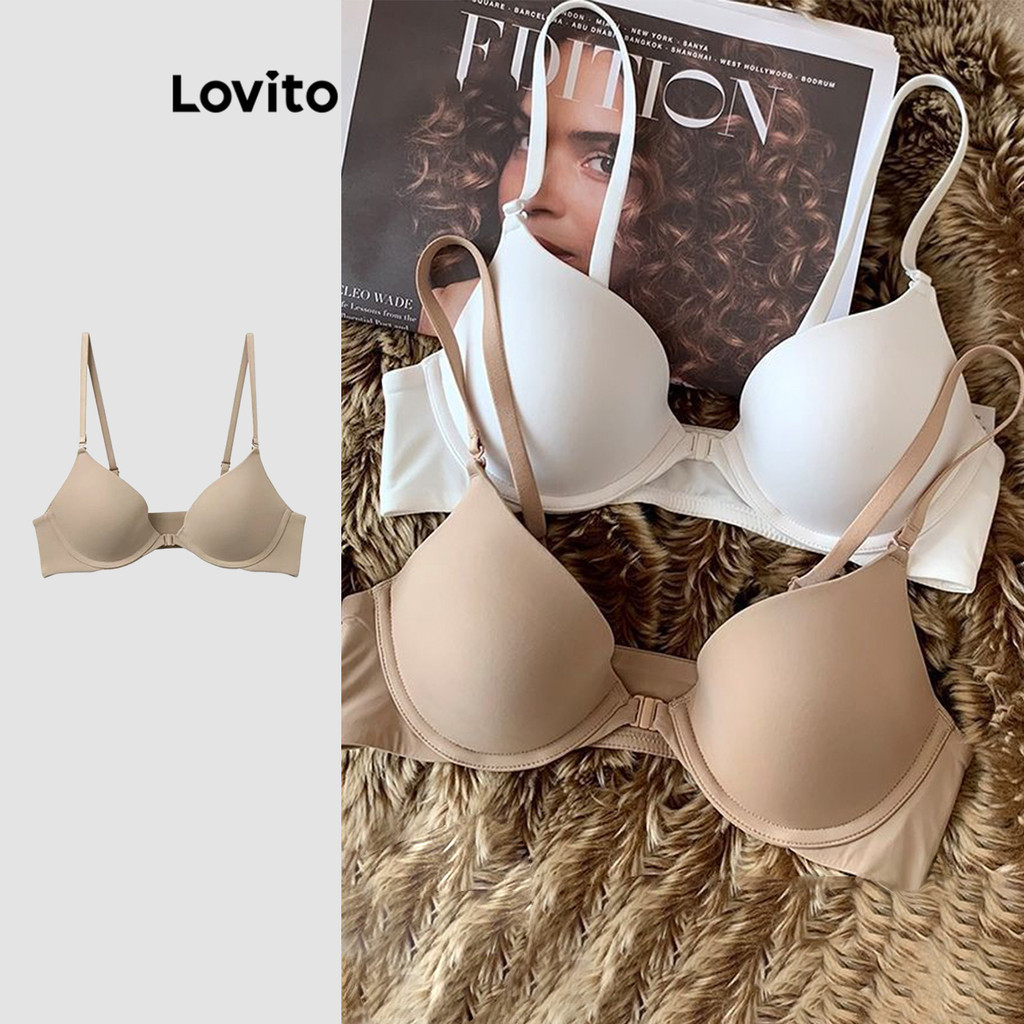 Lovito เซ็กซี่ เสื้อชั้นในสีพื้นหัวเข็มขัดBra สําหรับผู้หญิง LNL43212