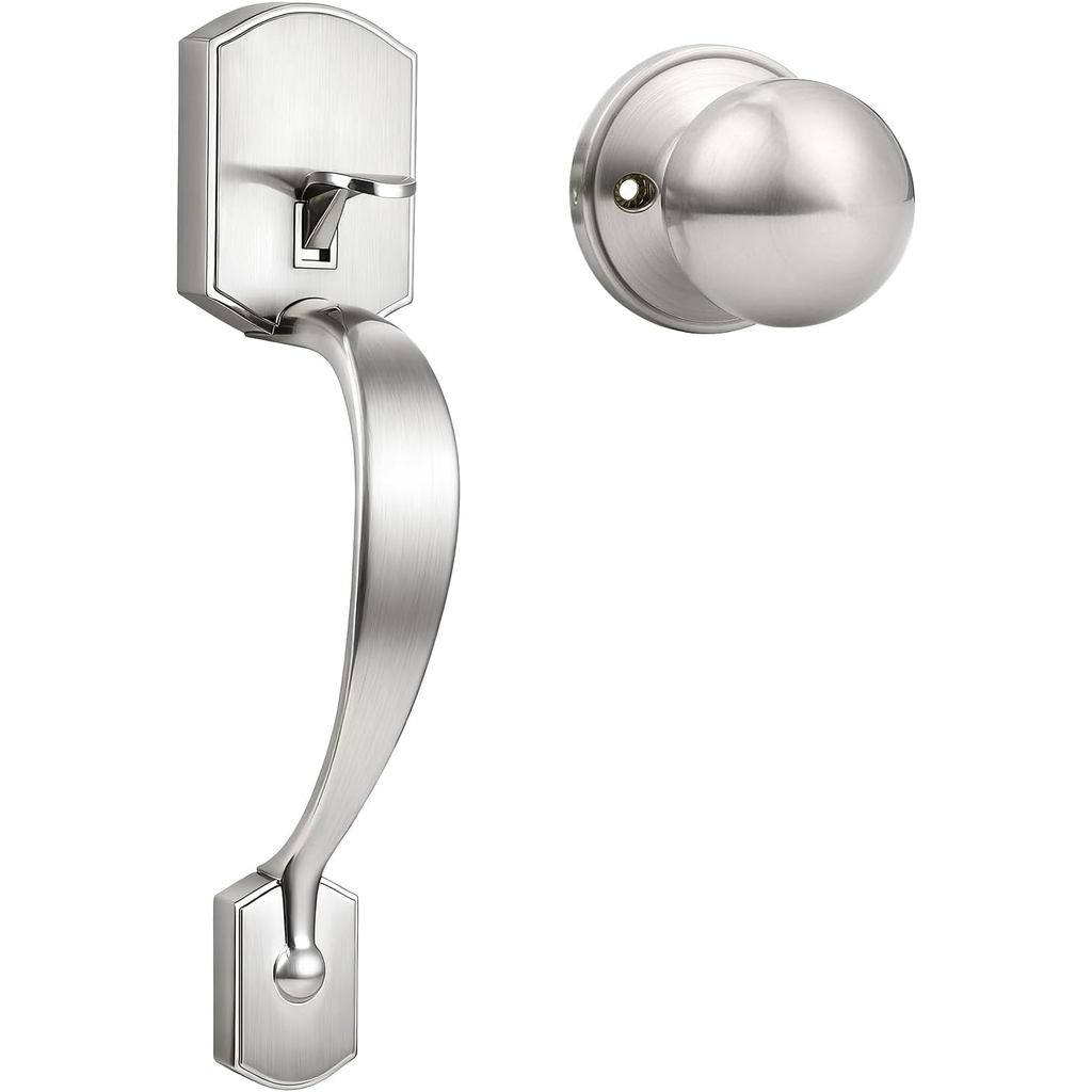 Probrico Brushed Nickel Front Door Handleset,Exterior Front Door Handle with Interior Door Knob, Fro