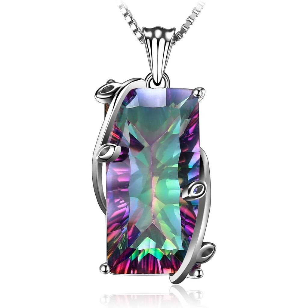 JewelryPalace Multicolor หรูหรา 15.2ct สี่เหลี่ยมผืนผ้าของแท้ Mystic Quartz จี้สร้อยคอผู้หญิง, 14K ส