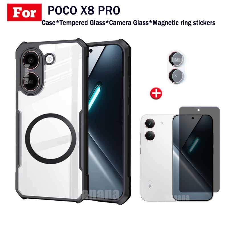 4 in 1 Poco X8 Pro กันกระแทกเคสโทรศัพท์แม่เหล็กไร้สายชาร์จสติกเกอร์สําหรับ Poco X8Pro Max F7 M7 4G C