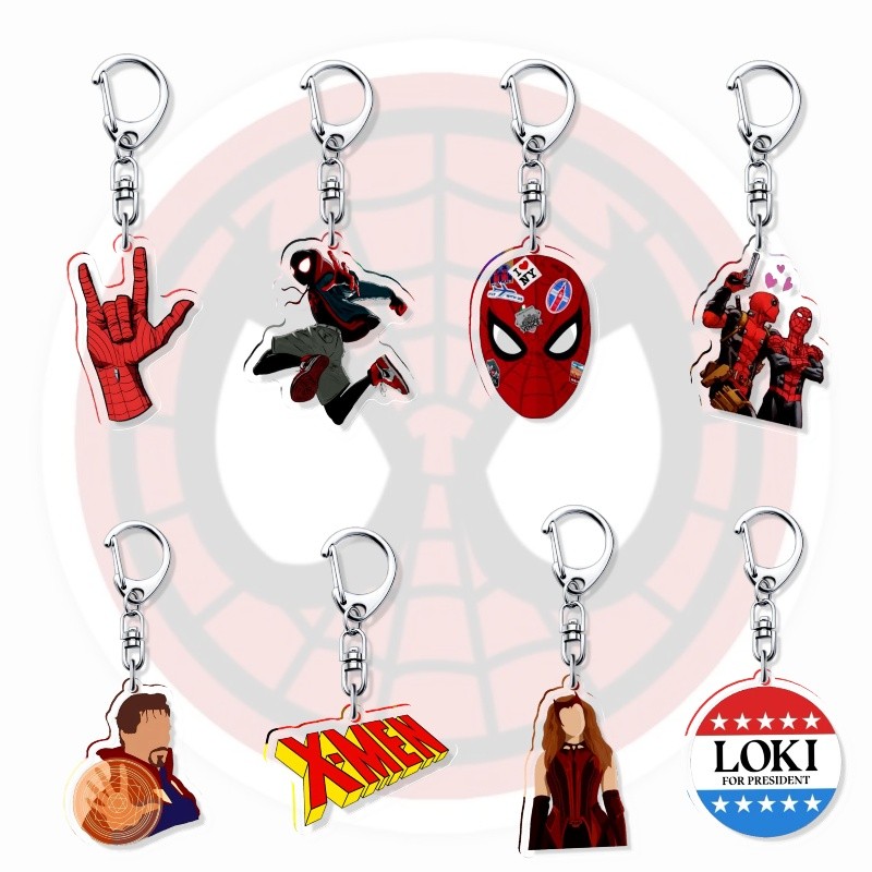 Spider Man Marvel Avengers Deadpool Wanda Loki อะคริลิคพวงกุญแจกระเป๋า Charm จี้ของขวัญ Key Chain ใหม่ของที่ระลึก Creative