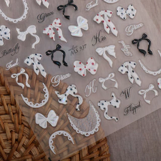 HAMA 3D นูนโบว์สติกเกอร์เล็บ Decals - Cherry Heart Star Bear Design Self-Adhesive ตกแต่งสําหรับเล็บฝรั่งเศส DIY อุปกรณ์ตกแต่งเล็บ