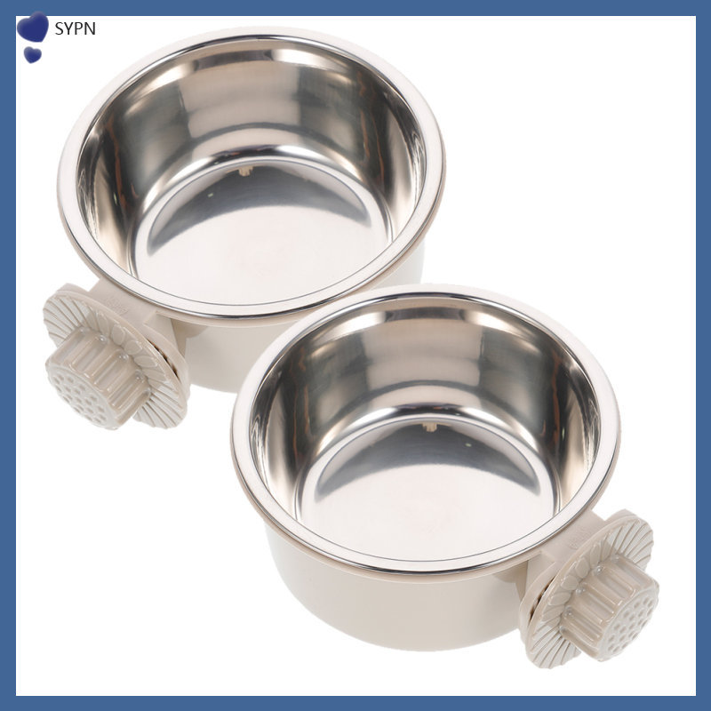 2 ชิ้นชามสุนัขสูงแขวน Feeder Crate อาหารจาน 13.50X13.50X6.00 ซม.สีกากี shaoyipin