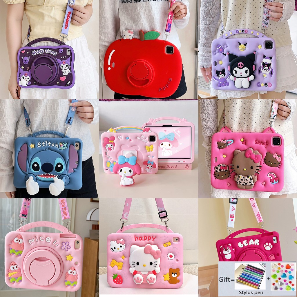 ขาตั้งพับหมุนได้ 360 แบบพกพา Melody ipad Huawei เคสป้องกันพร้อมช่องเสียบปากกา Honor แท็บเล็ต x9 น่ารักการ์ตูน Honor x7 ซิลิโคนรวมทุกอย่าง Soft Case เหมาะสําหรับ