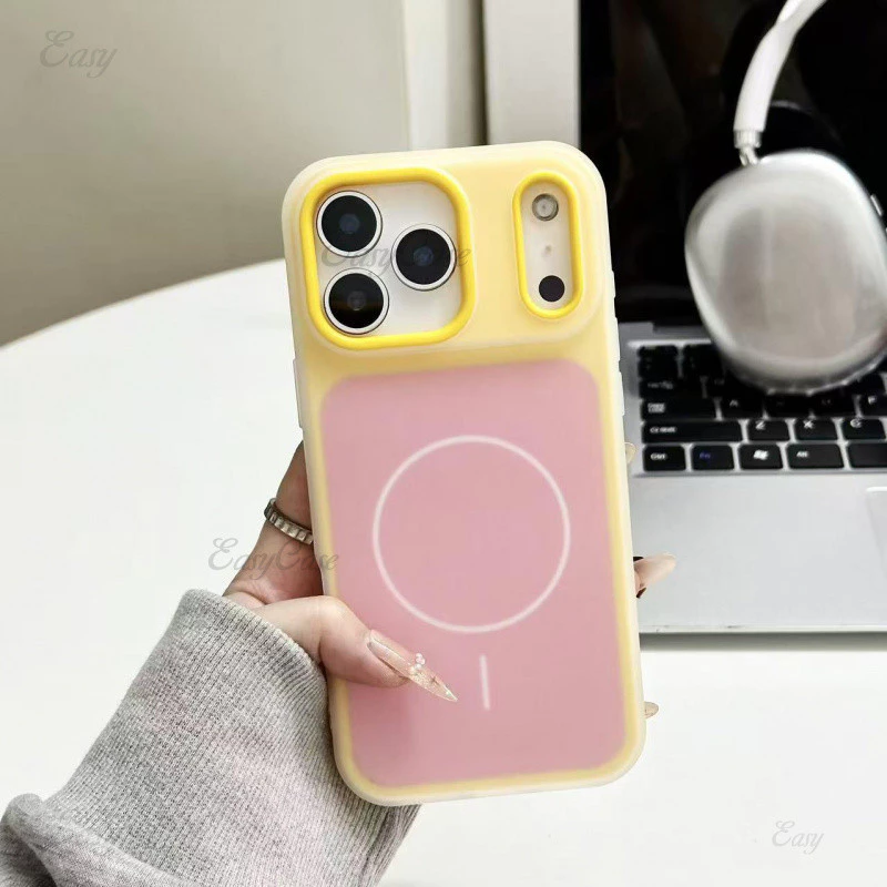 วุ้นแม่เหล็กสีคู่ 2-ใน-1 เคสแข็งสําหรับ ไอโฟน 17 16 15 14 13 มือโปร สูงสุด กันลื่นและป้องกันการตกกระแทกฝาหลัง - รูปที่ 1