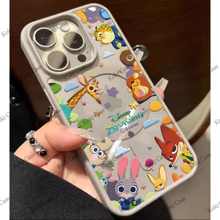 เคสโทรศัพท์ลาย Zootopia ใช้ได้กับ iPhone 13 Pro/11/12 Pro Max/14/15/16 Plus ดีไซน์แม่เหล็กคุณภาพสูงช่วยปกป้องเลนส์