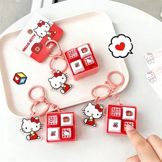 Hello kitty ใหม่การ์ตูน Fidget พวงกุญแจ DIY คีย์บอร์ดปุ่มนิ้วมือคีย์บอร์ดหมวกบรรเทาความเครียด Keycap Pinch ของเล่น
