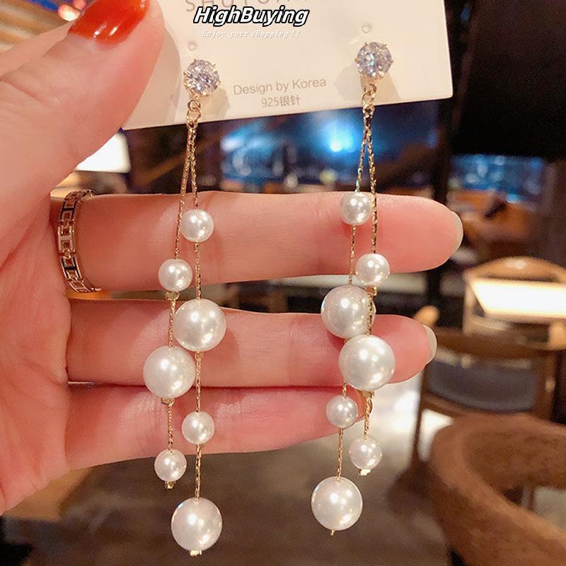 ต่างหูมุกเทียมแบบวินเทจสีขาว สำหรับผู้หญิง พร้อมสร้อยห้อยยาว เป็นของขวัญแต่งงานที่สวยงาม