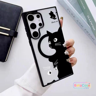 เคสแม่เหล็ก Samsung เคสแม่เหล็ก ลายแมวขาวดำ น่ารัก S26 S26U S26PLUS S25PLUS S25U S24U S23 S23U S22U
