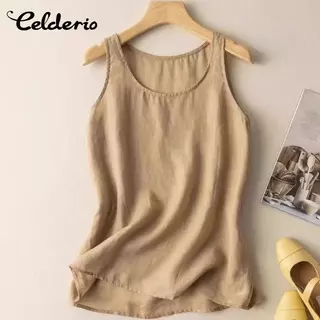 Celderio Camisole Top สำหรับผู้หญิง ทำจากผ้าฝ้ายลินิน ทรงหลวม สบายตัว เหมาะกับฤดูร้อน