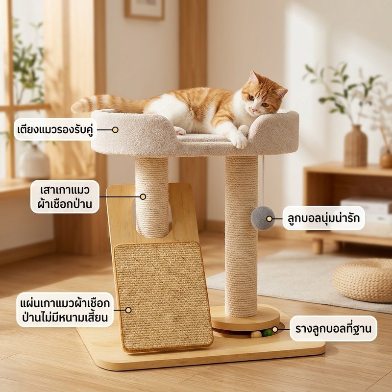 แผ่นลับเล็บแมว 3in1 เตียงนอนแมว ป่านศรนารายณ์แท้100% โครงสร้างมั่นคง ประหยัดพื้นที่