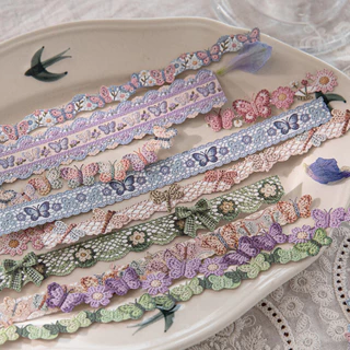 QOUZMO [Handcrafted Crocheted Collection] ชุดสติ๊กเกอร์แถบยาวแฮนด์เมดย้อนยุค | 20แผ่น/แพ็คสติกเกอร์กระดาษพื้นผิวสําหรับวารสารสมุดภาพ ทําเอง ตกแต่ง