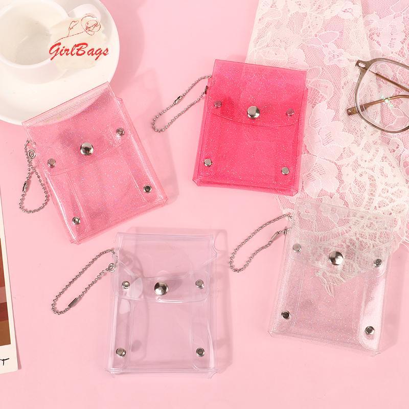 กระเป๋าเหรียญแบบกลิตเตอร์พร้อมซองใส่บัตร PVC สำหรับหญิง ใช้เป็นคลิปหนีบเงินหรือพวงกุญแจได้
