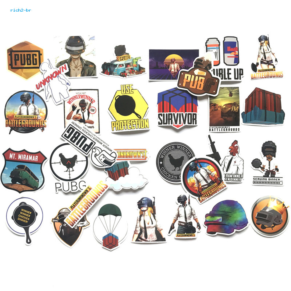 29 ชิ้น PUBG Battlegrounds PVC กระเป๋ากันน้ําสเก็ตบอร์ดรถ Graffiti สติกเกอร์
