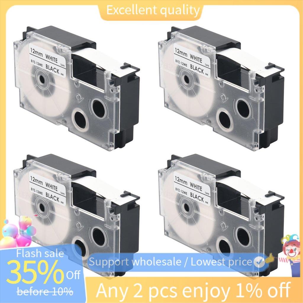 4 แพ็ค 12 มม.สีดําบน White Label Tape Label Maker ใช้งานร่วมกับ KL1500 KL2000 KL7000 KL7200 -100 KL1