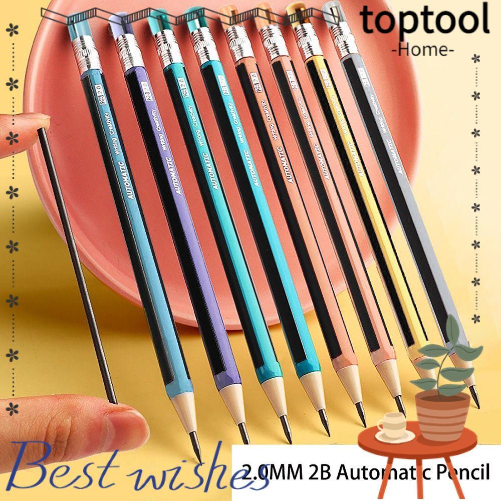 TOPTOOL ดินสอกด มีเหลากดประเภทดินสออัตโนมัติ, เครื่องเขียนกันลื่น 2.0MM 2B Sketch Drawing Writing To