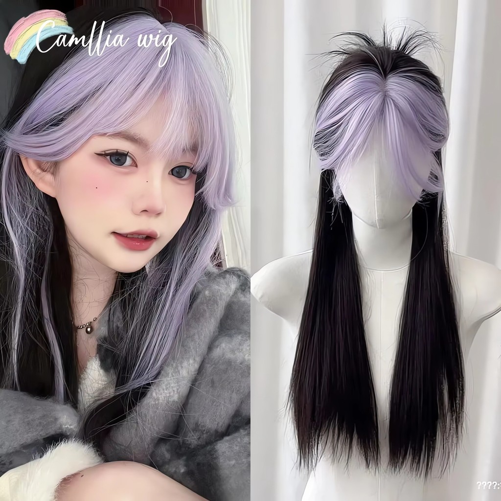 Ashely Wigs for Women Long Straight Black and Purple Wig for daily use cosplay Synthetic Fashion Ten