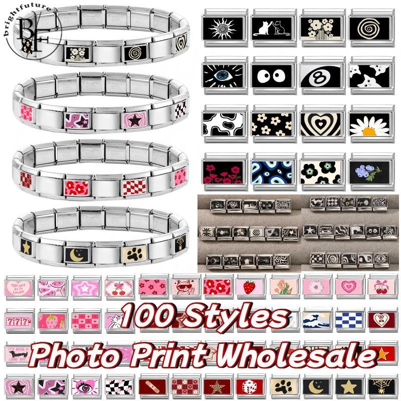 สร้อยข้อมือcharmพิมพ์ภาพสไตล์อิตาเลียนสแตนเลส ขนาด9มม. เครื่องประดับretroเพิ่มบุคลิกภาพ