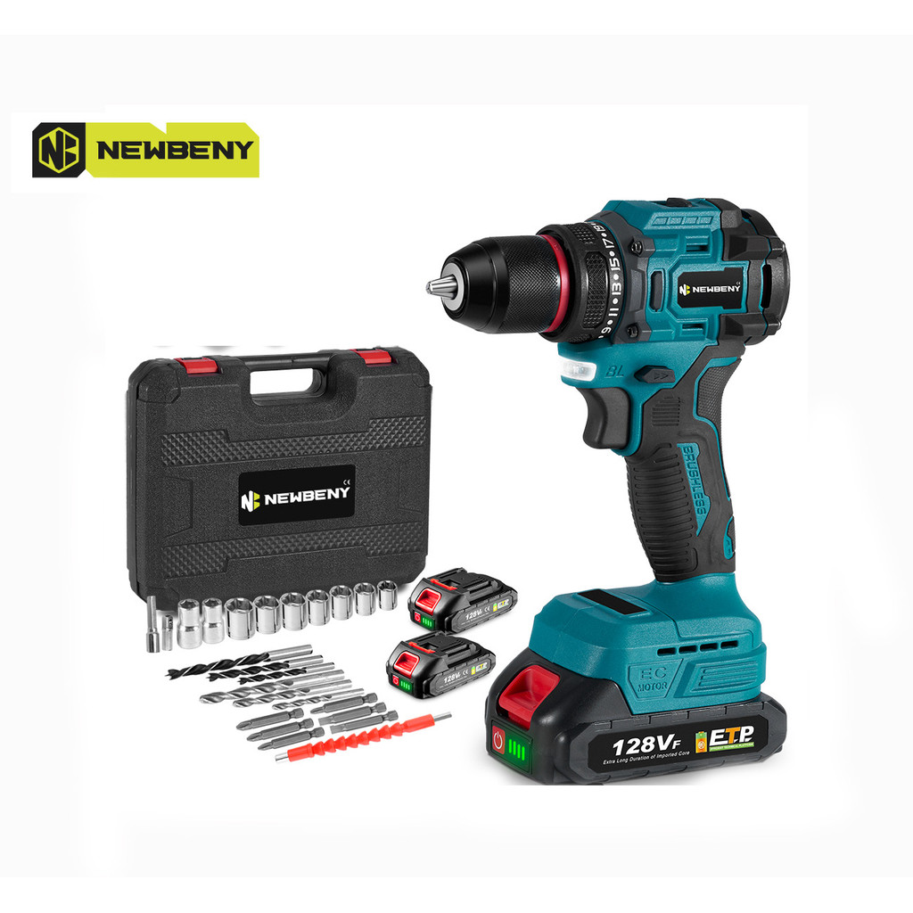 Newbeny 18V 10mm สว่านไฟฟ้าไร้แปรงถ่านไขควงไร้สายสว่านกระแทกสําหรับ makita 18v แบตเตอรี่