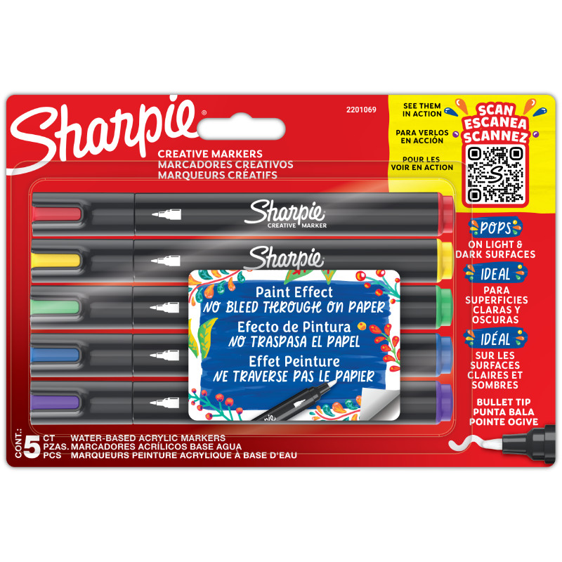 SHARPIE ปากกามาร์คเกอร์ อะคริลิค หัวกลม คละสี (แพ็ค 5 ด้าม) ราคา ถูกที่สุด ดีลบีเคเค