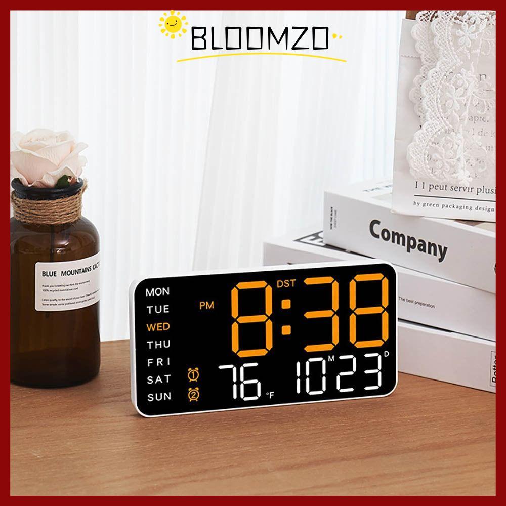 BLOOMZO นาฬิกาแขวนอิเล็กทรอนิกส์, นาฬิกา LED ดิจิตอลวันที่อเนกประสงค์, นาฬิกาตั้งโต๊ะจอแสดงผลควบคุมเสียงอุณหภูมิติดผนังสําหรับห้องนอน