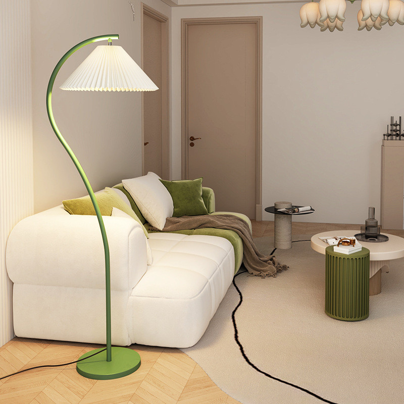 Nordic Cream Style Minimalist Pleated Fabric Floor Lamp led Living Room Floor Lamp Room Bedroom Beds