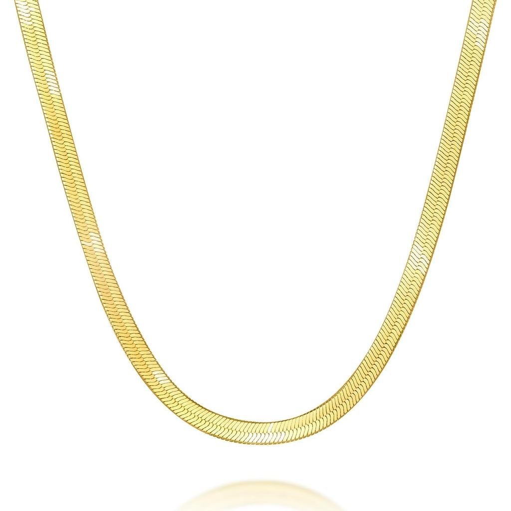 สร้อยคอนามธรรมสตรีและชาย เคลือบทองคำ 14K ลายโซ่งู Herringbone ขนาด 40.64 - 66.04 ซม.