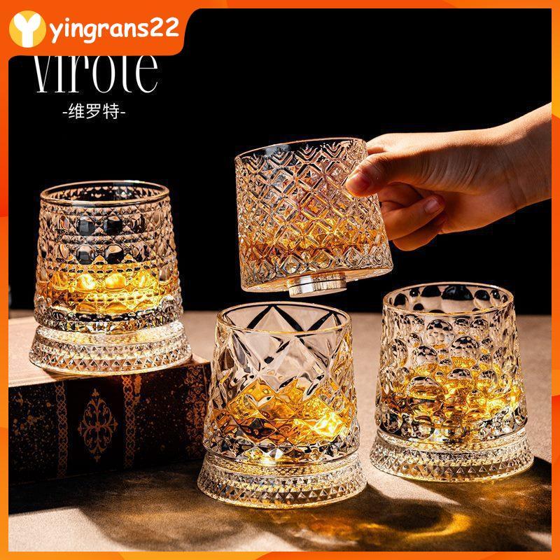 [YR2] 2026 ใหม่แว่นตาหมุน Whisky แก้วฐานแก้ว 360 หมุนองศาคริสตัล Rum แก้วสําหรับค็อกเทลปาร์ตี้ดื่ม Y
