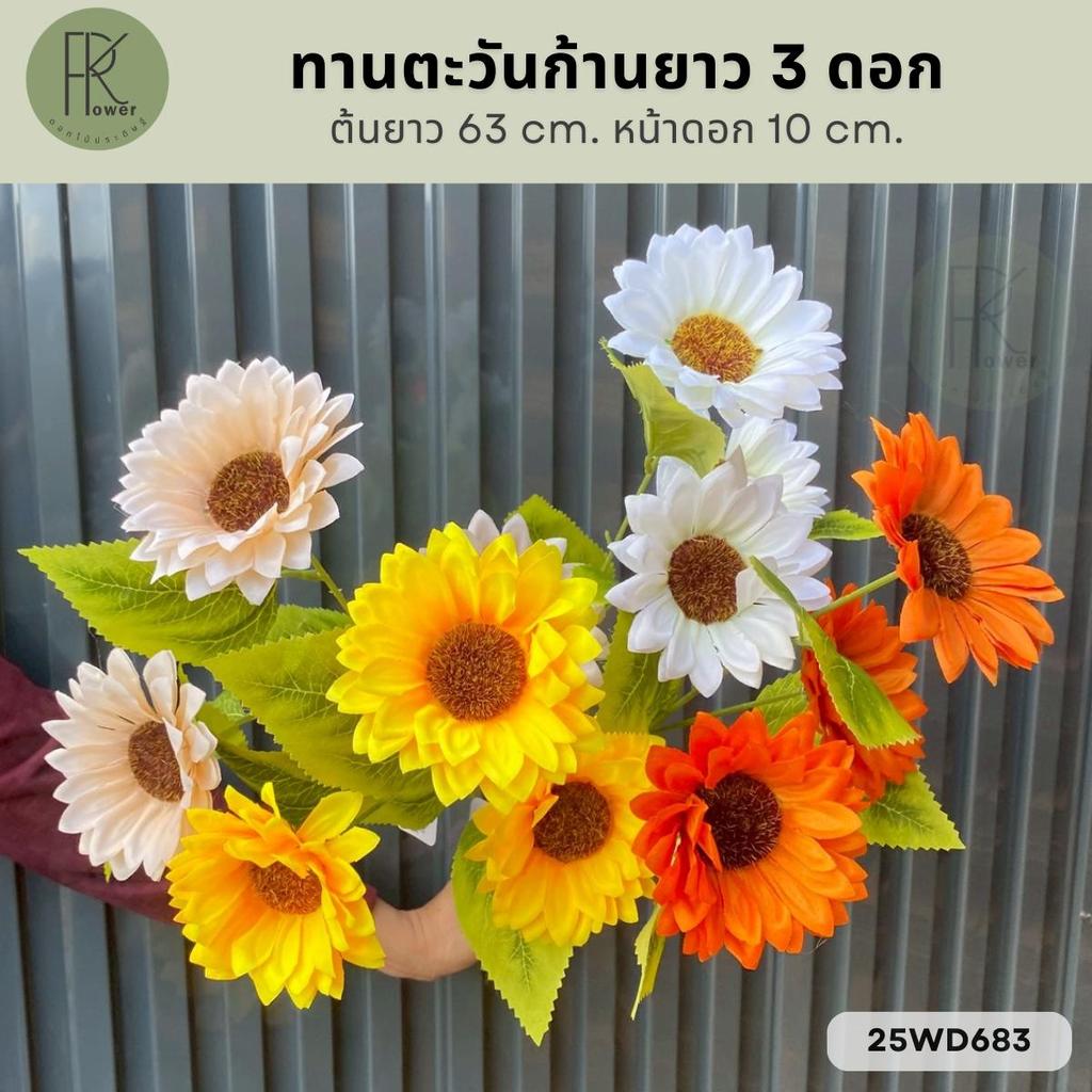 ทานตะวันก้านยาว 3 ดอก ต้นยาว 63 cm. หน้าดอก 10 cm.