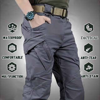 [2-3 วันจัดส่ง!] กางเกงขายาว IX9สีดำ ผ้ายืดผ้าฝ้าย หลายกระเป…