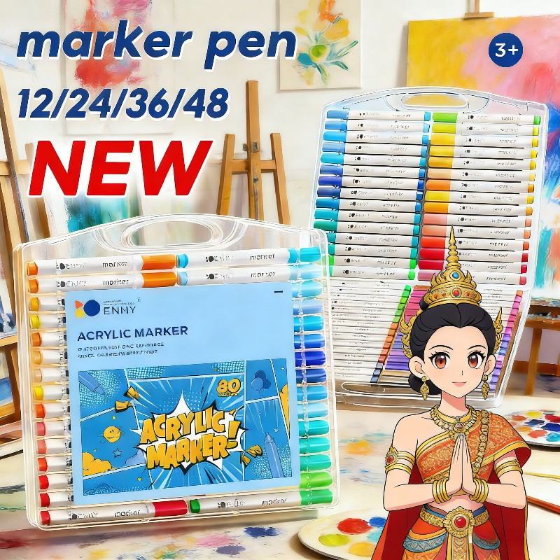 COD ปากกาอะคริลิค ปากกามาร์กเกอร์อะคริลิค 12/24/36/48สี สามารถเขียนบนแก้ว พลาสติก หรือโลหะได้ Acrylic marker pen