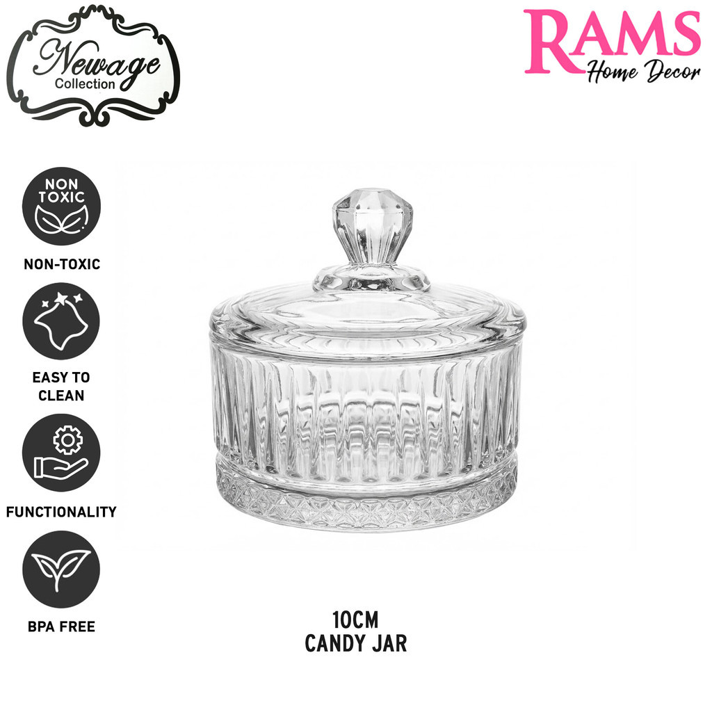 Newage Crystal Decorative Round Glass Candy Jar / Snack Jar / Candy Box / Crystal Jar / Kotak Gula-G
