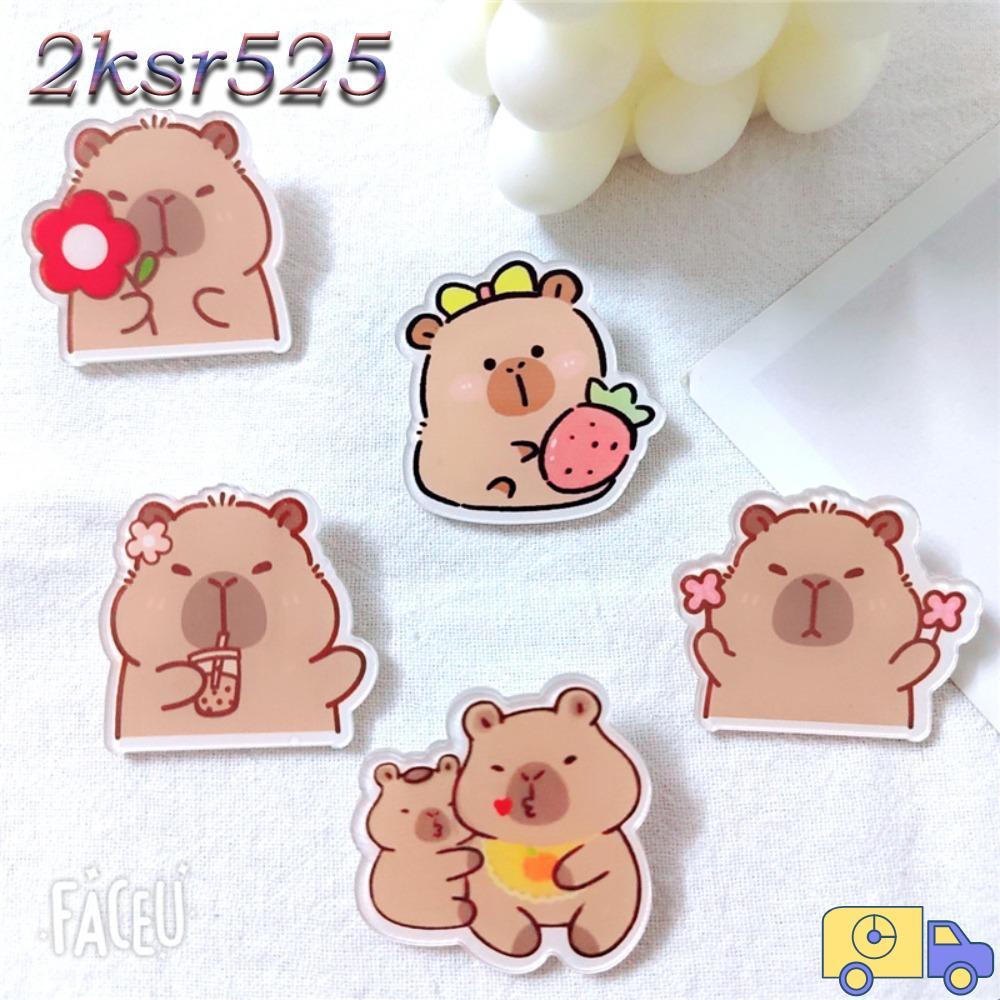 2KSR525 Capybara อะคริลิค Badge, สัตว์แตงโม Capybara เข็มกลัด, เสื้อผ้าอุปกรณ์เสริมการ์ตูนดอกไม้น่าร