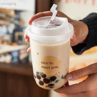 [12h Ship][YG] 10 ชิ้นถ้วยกาแฟโปร่งใสพร้อมฝาปิด U-รูปถ้วยทิ้งสําหรับเครื่องดื่มร้อนชานม Takeaway ถ้วยเครื่องดื่ม TH