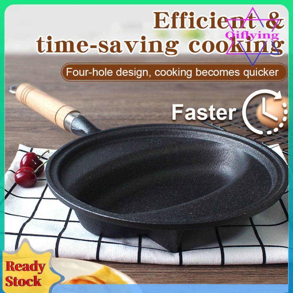 กระทะเหล็กหล่อด้ามไม้ Omurice ทําอาหารหม้อ Anti-Scald ไข่เจียวกระทะทอดสําหรับโฮมเมด Omurice ทําอาหาร