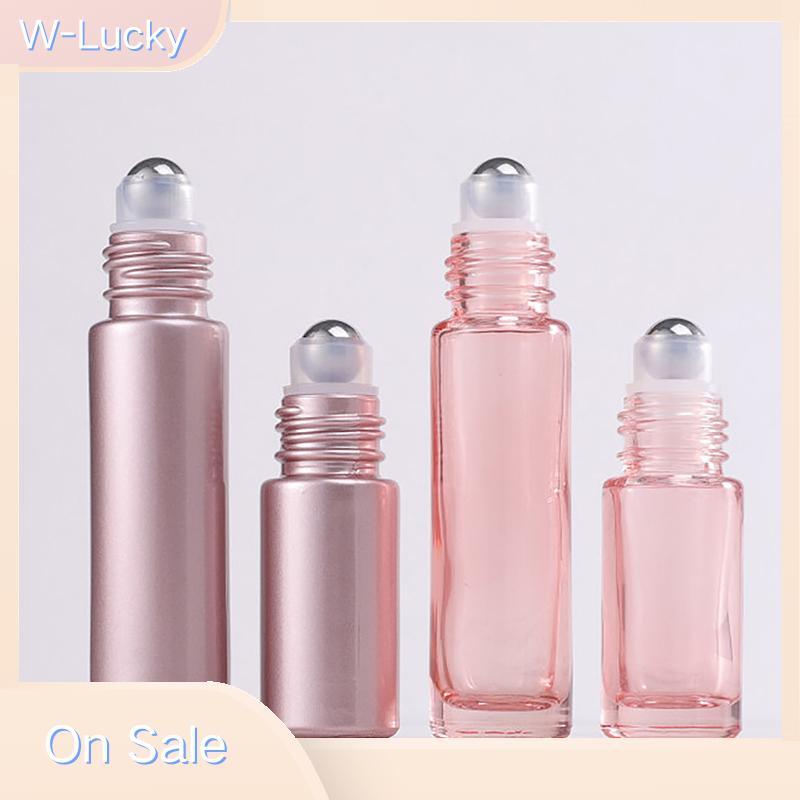 W-Lucky 1PCS แก้วม้วนบน 5/10ml สีชมพู ลูกกลิ้ง ลิปกลอส รีฟิล น้ําหอมเปล่า