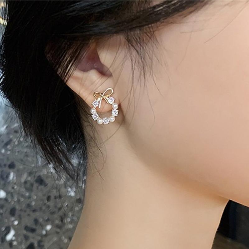 Trendy Delicate Small Cute Bow Knot Earrings for Women Crystal Pearl Earrings Trendy Jewelry Accessories Party Ins Gifts