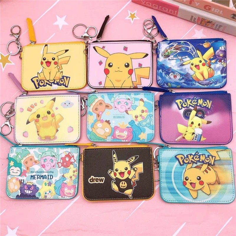 Pokemon Pikachu Card Holder Ezlink Card Holder Pikachu Coin Purse Cartoon PU Student Meal Card Bus C