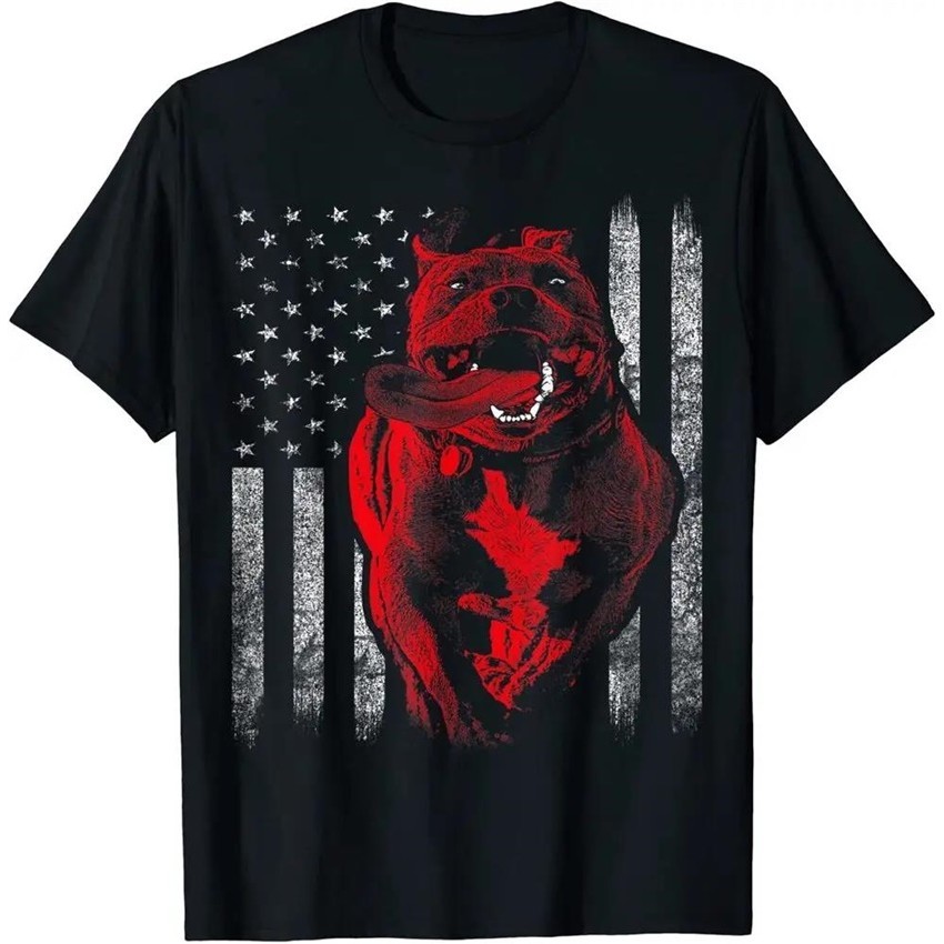 เสื้อยืดผ้าฝ้ายคุณภาพดี สไตล์อเมริกัน bully pit bull และธงชาติอเมริกา ไซส์ S-3XL เหมาะสำหรับสวมใส่ใน
